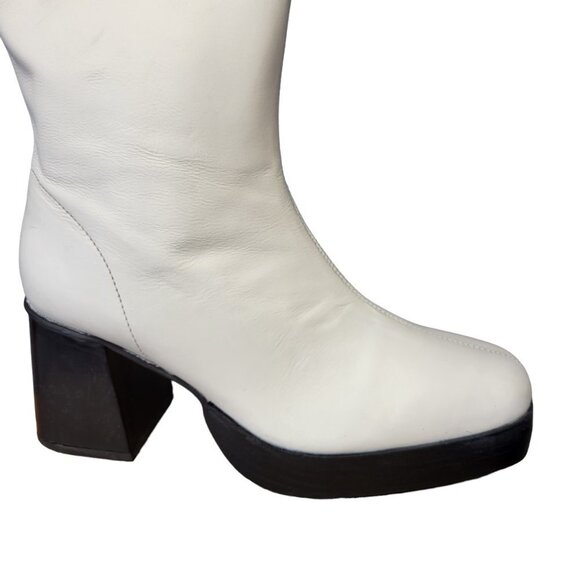 Urban Outfitters Leather Platform Zip Up Boots Ivory Y2K Size 8 - Picture 6 of 10